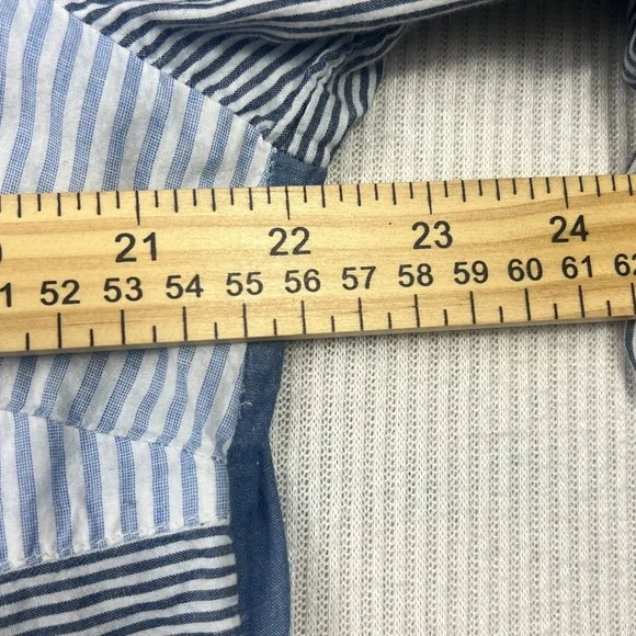 Style & Co. Striped Embroidered Floral Blouse LARGE Boho Cottagecore Lightweight - Picture 12 of 13